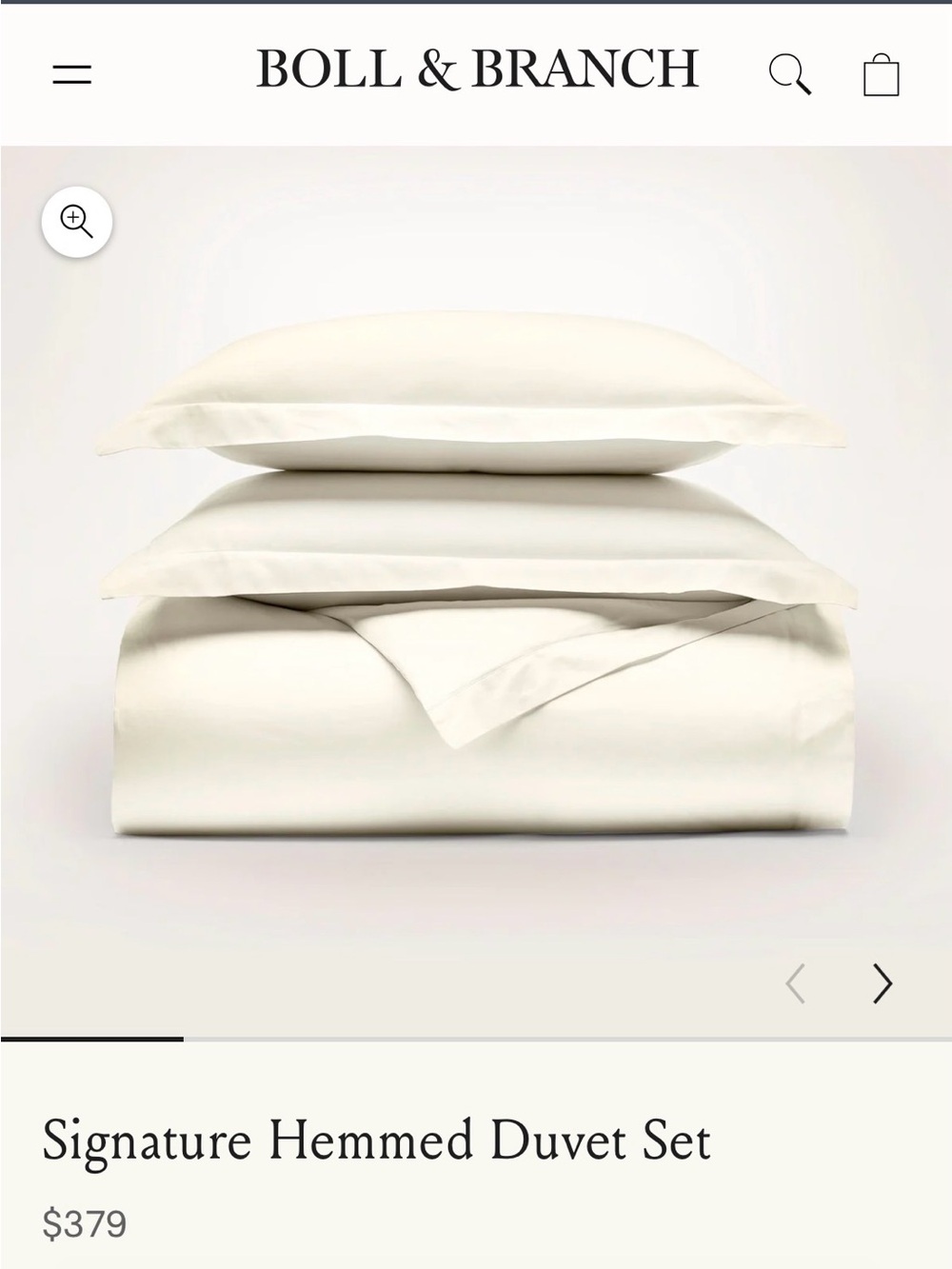 Boll & Branch Signature Hemmed Duvet Set — Ivory